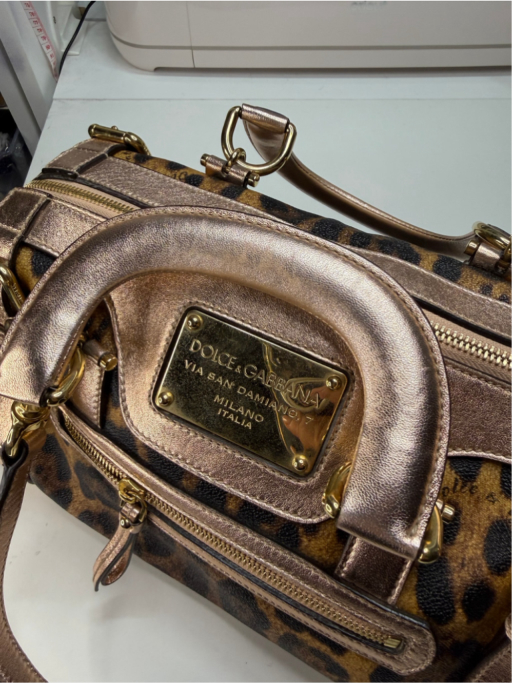 Women's Dolce & Gabbana Leopard Print Satchel Bag, One Size, Brown and Gold - Picture 4 of 16